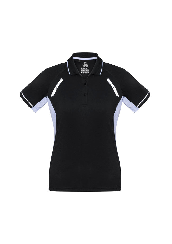 Renegade Womens Short Sleeve Polo - Black/White/Silver - Front