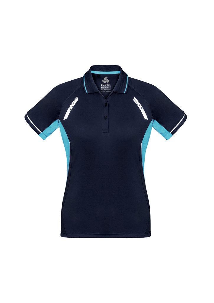 Renegade Womens Short Sleeve Polo - Navy/Sky/Silver - Front
