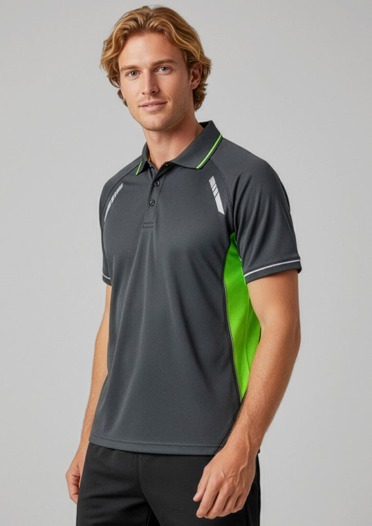 Renegade Mens Short Sleeve Polo - Grey/Fluoro Lime/Silver - Model