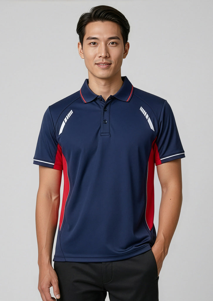 Renegade Mens Short Sleeve Polo - Navy/Red/Silver - Model