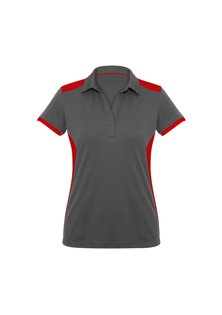 Rival Womens Short Sleeve Polo - Grey/Red - Front