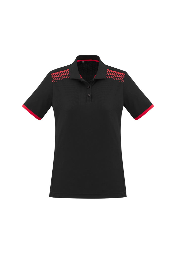 Galaxy Womens Short Sleeve Polo - Black/Red - Front