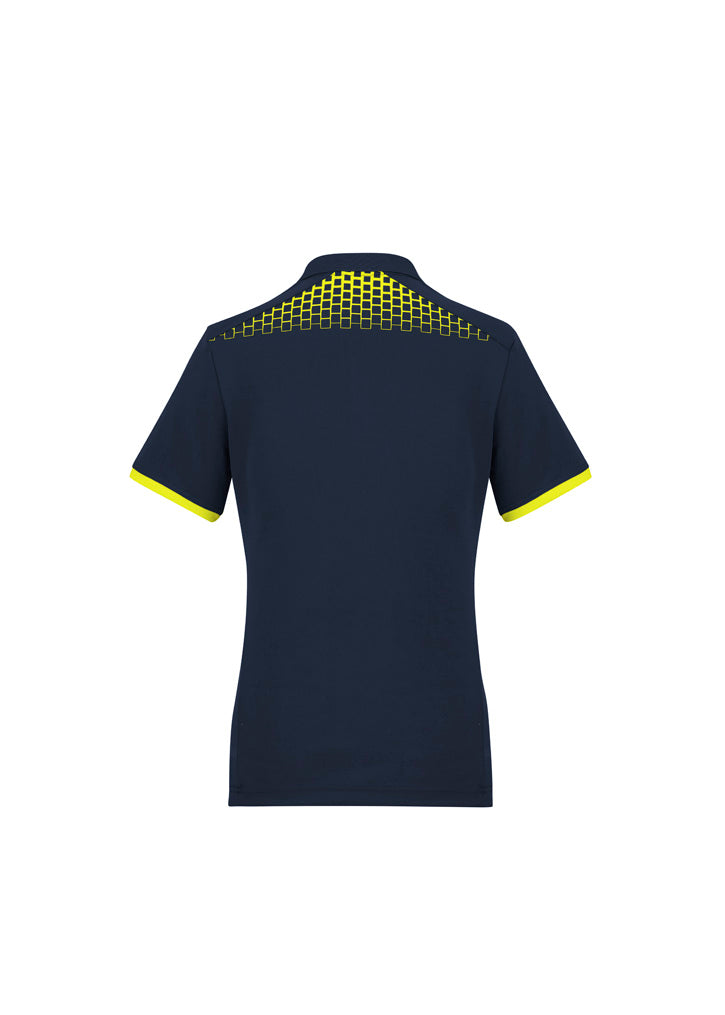 Galaxy Womens Short Sleeve Polo - Navy/Fluoro Yellow - Back