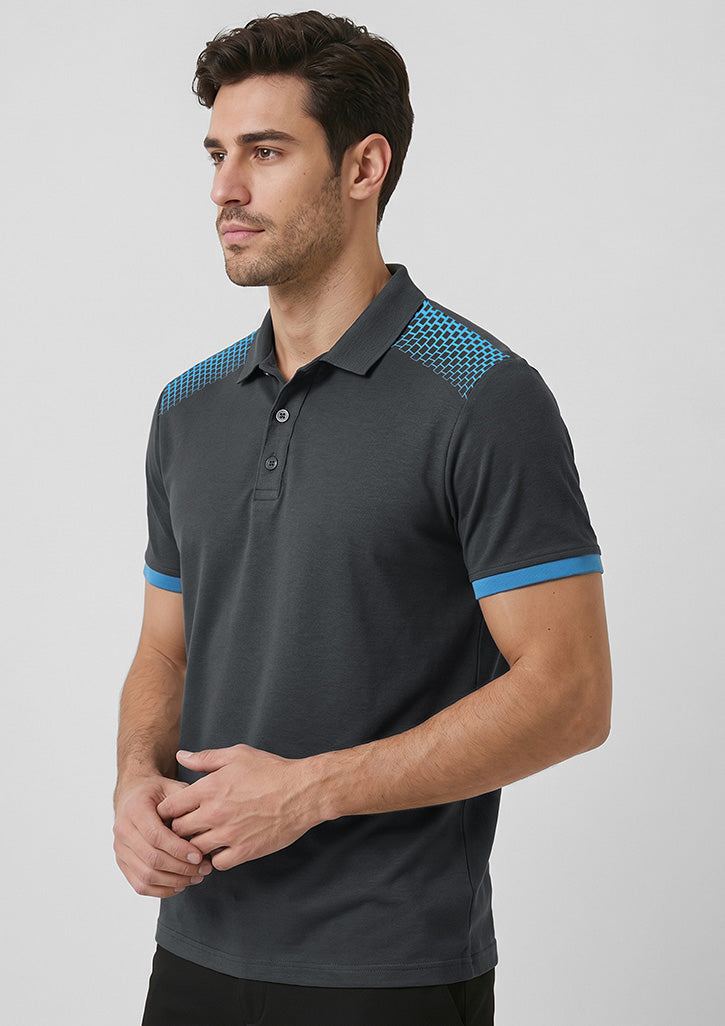Galaxy Mens Short Sleeve Polo - Grey/Cyan - Model