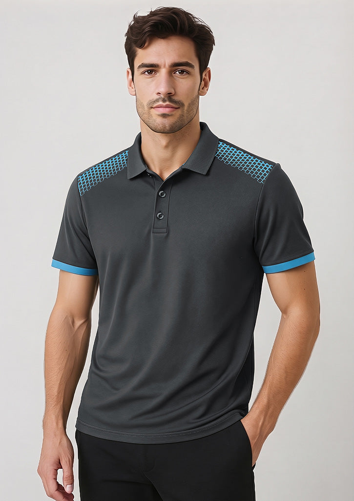 Galaxy Mens Short Sleeve Polo - Grey/Cyan - Model