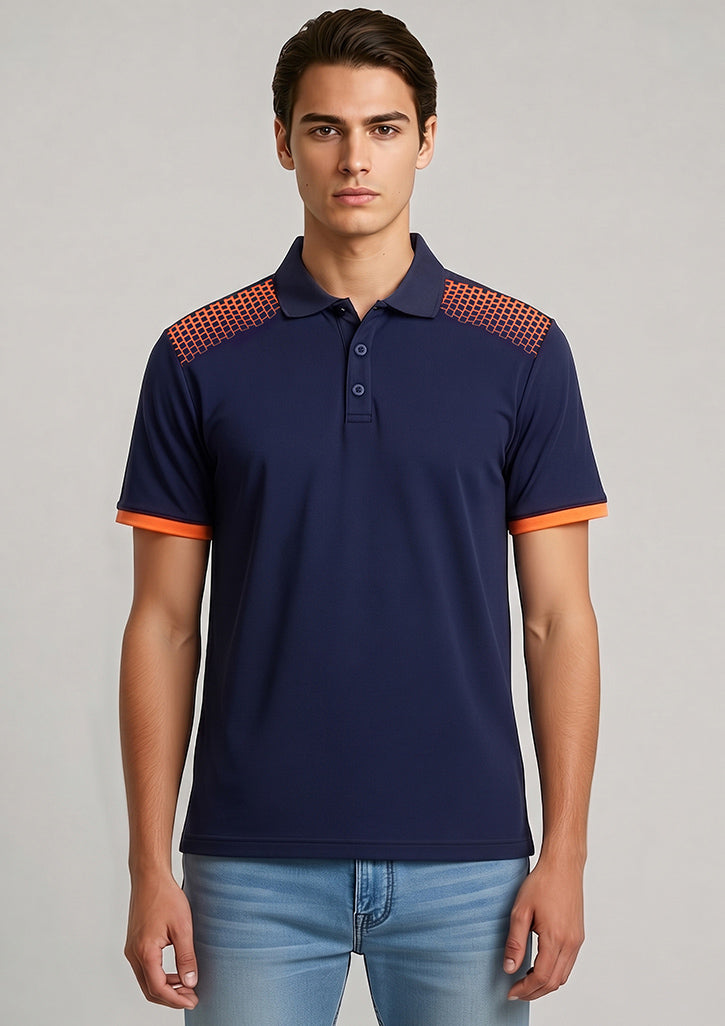 Galaxy Mens Short Sleeve Polo - Navy/Fluoro Orange - Model