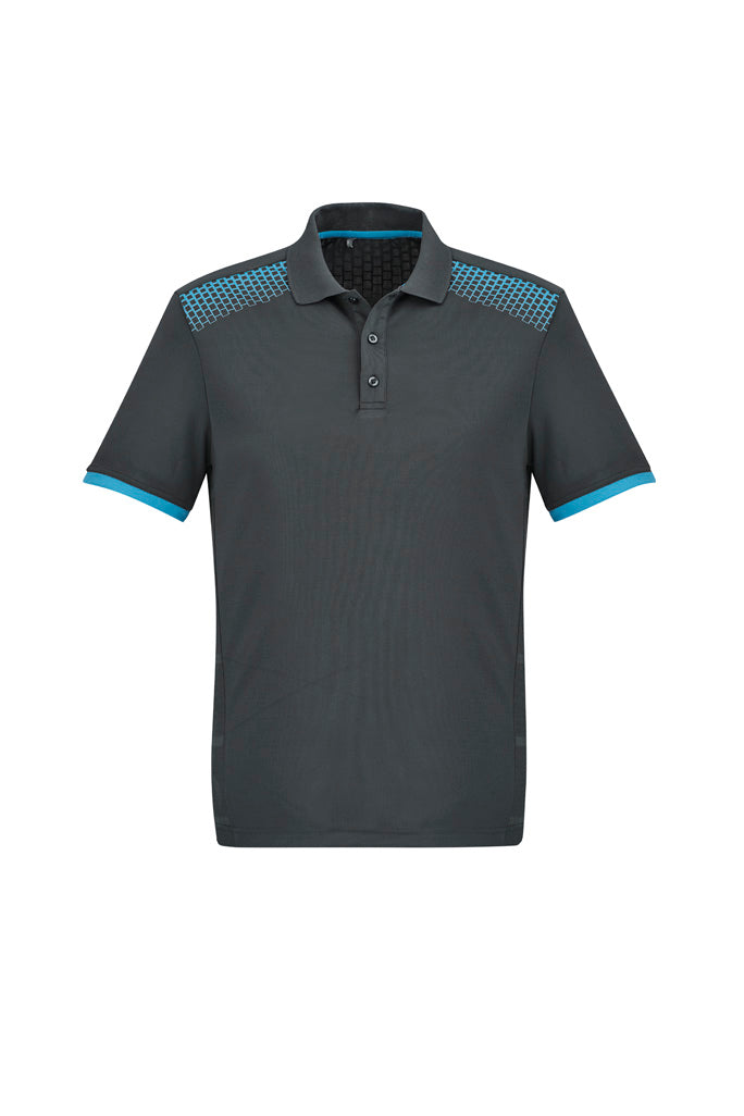 Galaxy Mens Short Sleeve Polo - Grey/Cyan - Front