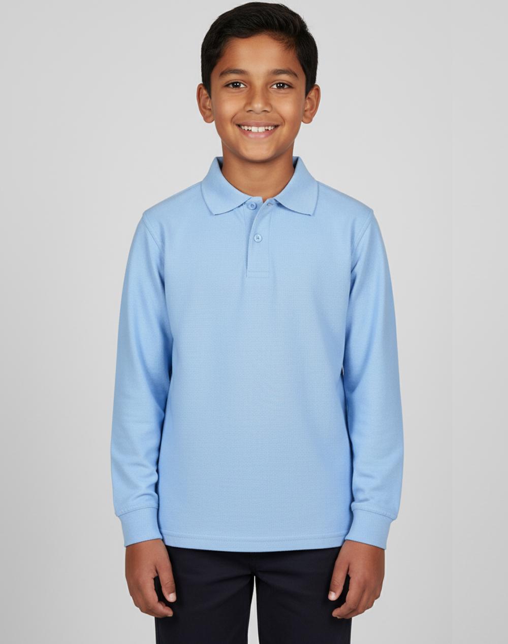 Kids Traditional Poly/Cotton Pique Knit Long Sleeve Polo