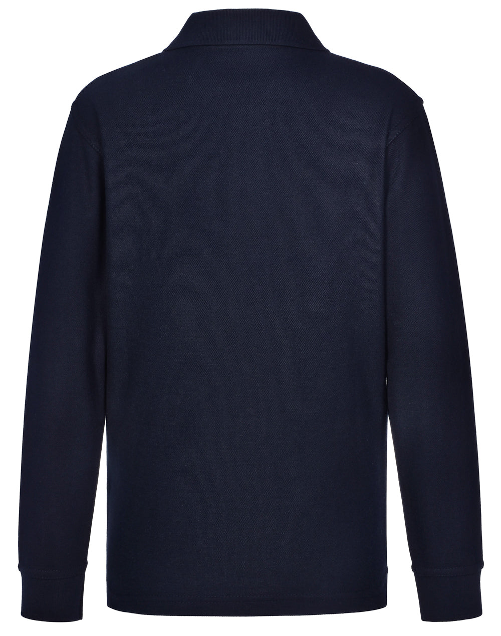 Kids Traditional Poly/Cotton Pique Knit Long Sleeve Polo - Navy - Back