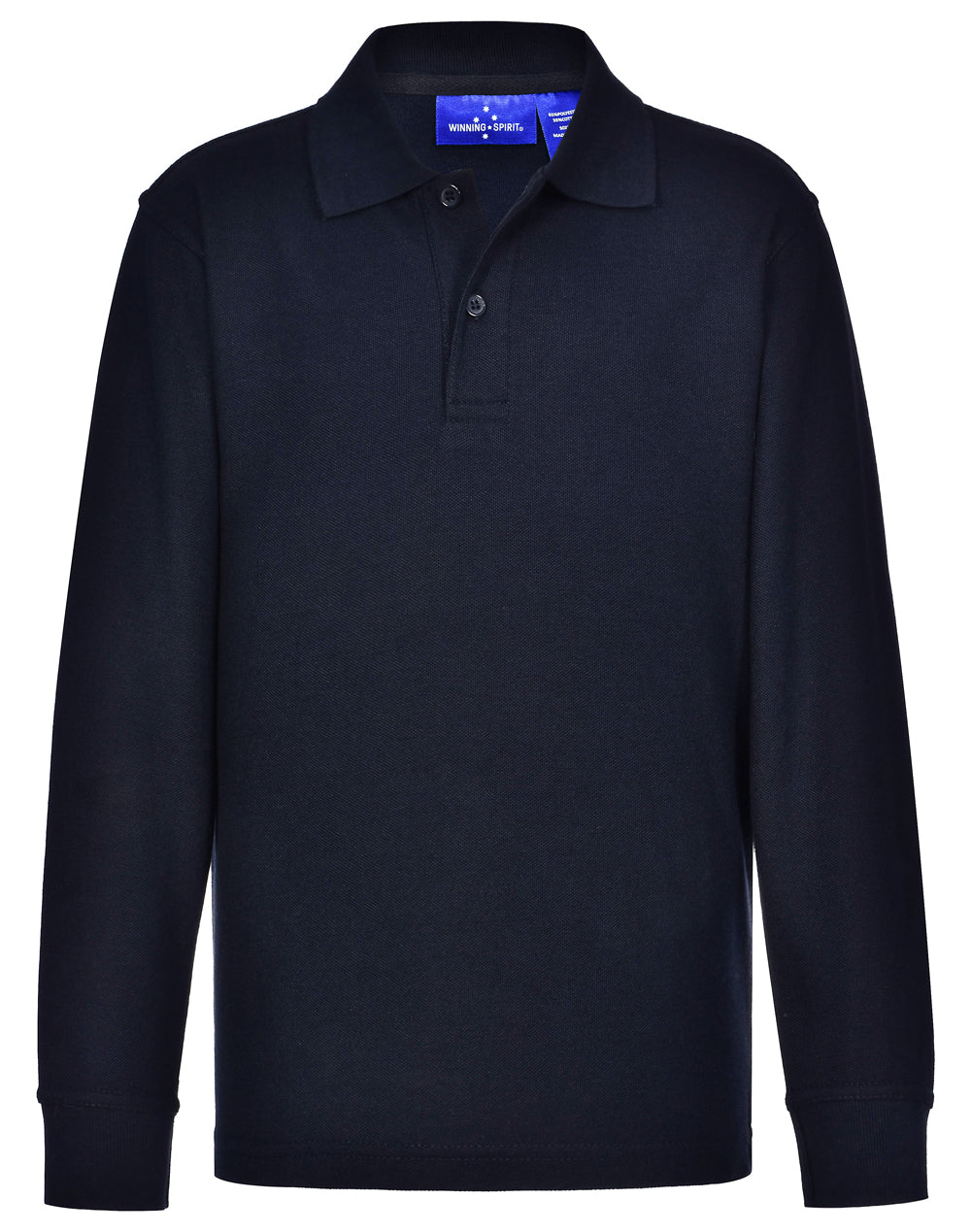 Kids Traditional Poly/Cotton Pique Knit Long Sleeve Polo - Navy - Front