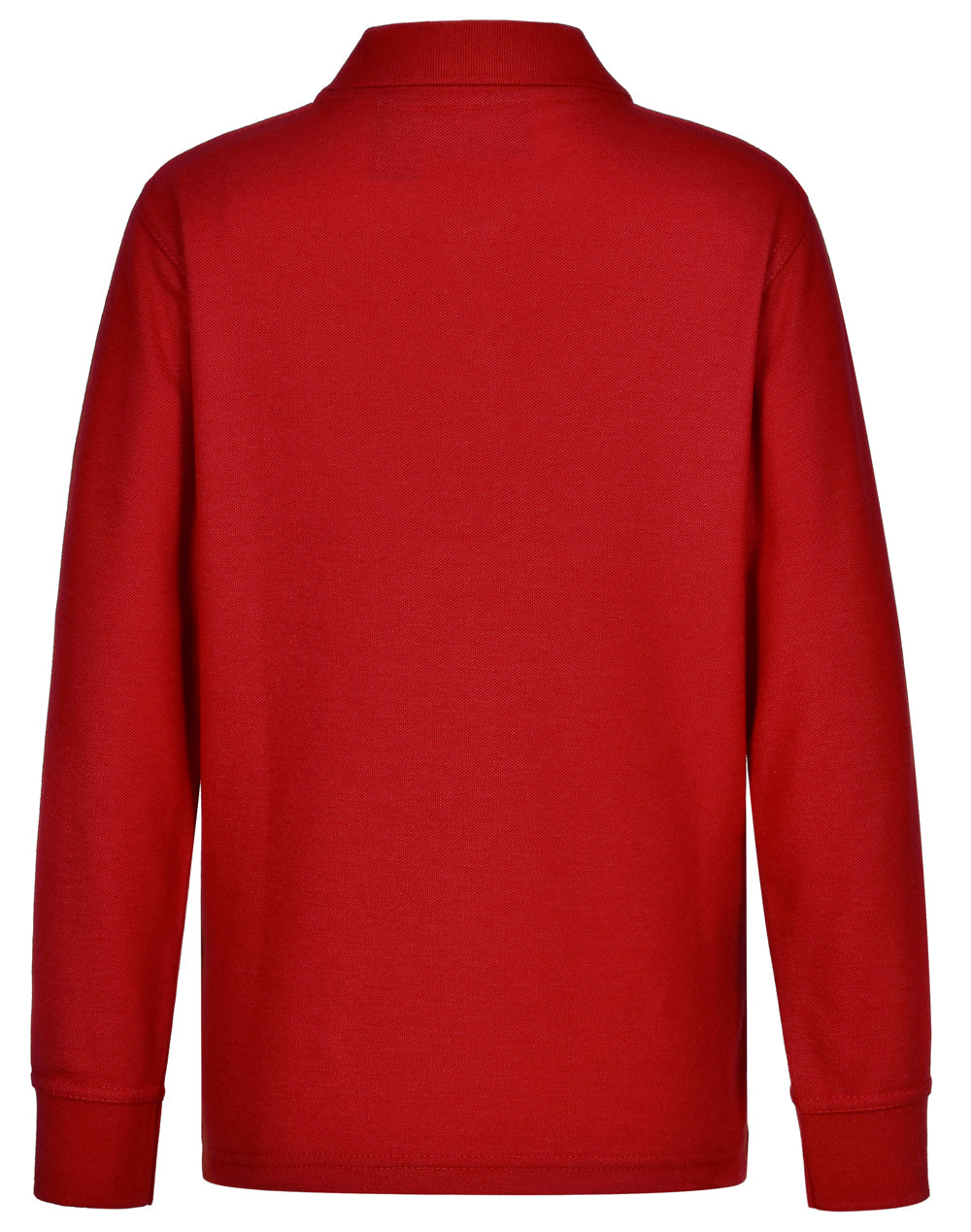 Kids Traditional Poly/Cotton Pique Knit Long Sleeve Polo - Red - Back