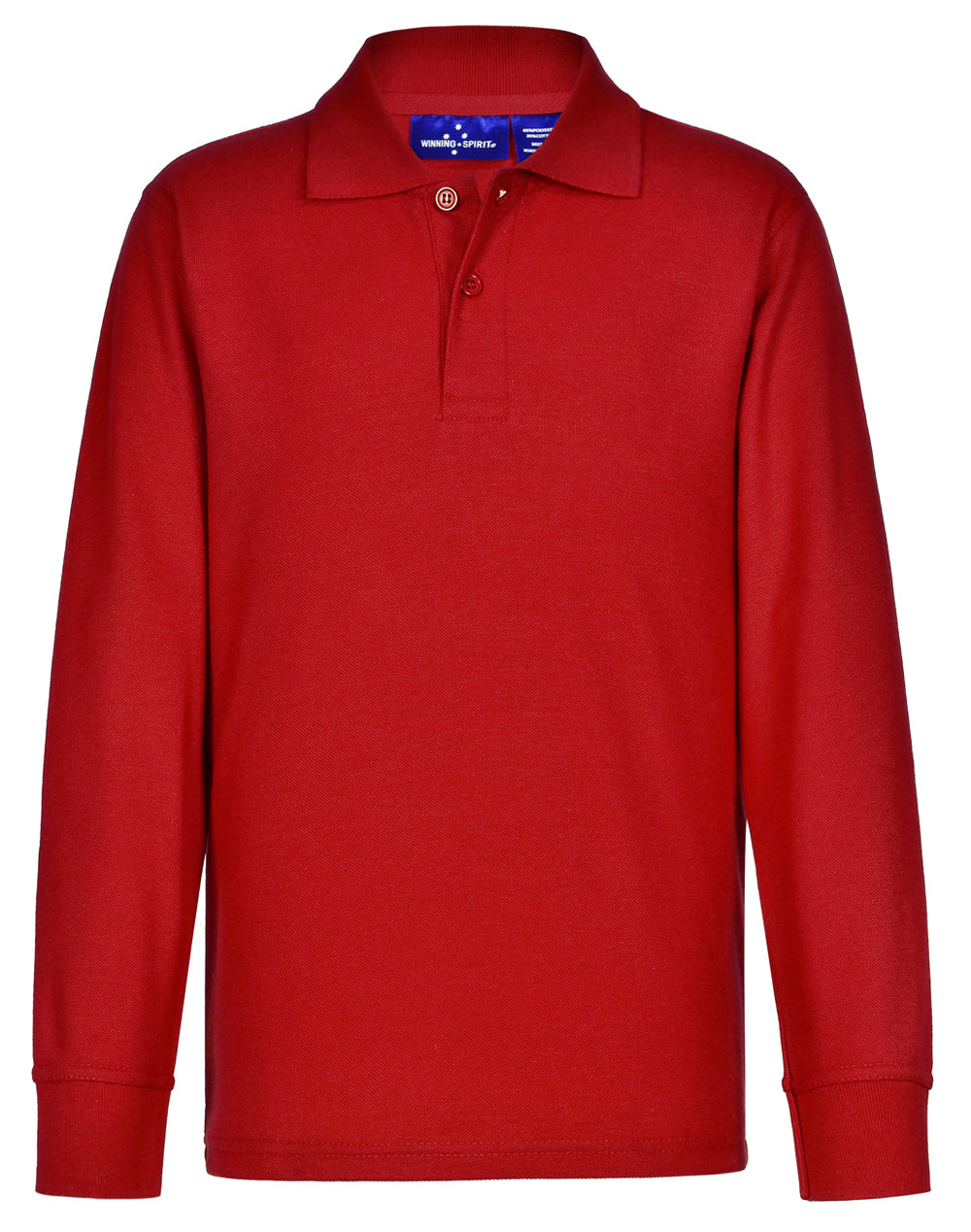 Kids Traditional Poly/Cotton Pique Knit Long Sleeve Polo - Red - Front
