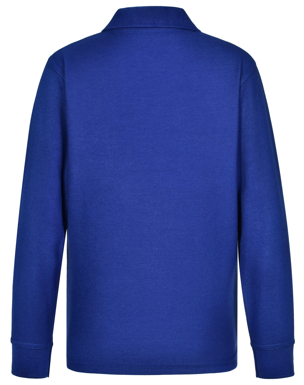 Kids Traditional Poly/Cotton Pique Knit Long Sleeve Polo - Royal - Back
