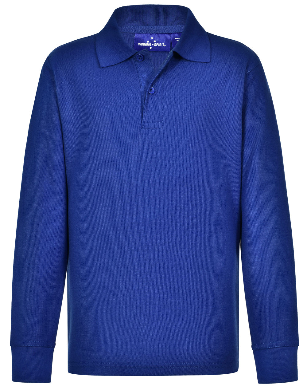Kids Traditional Poly/Cotton Pique Knit Long Sleeve Polo - Royal - Front