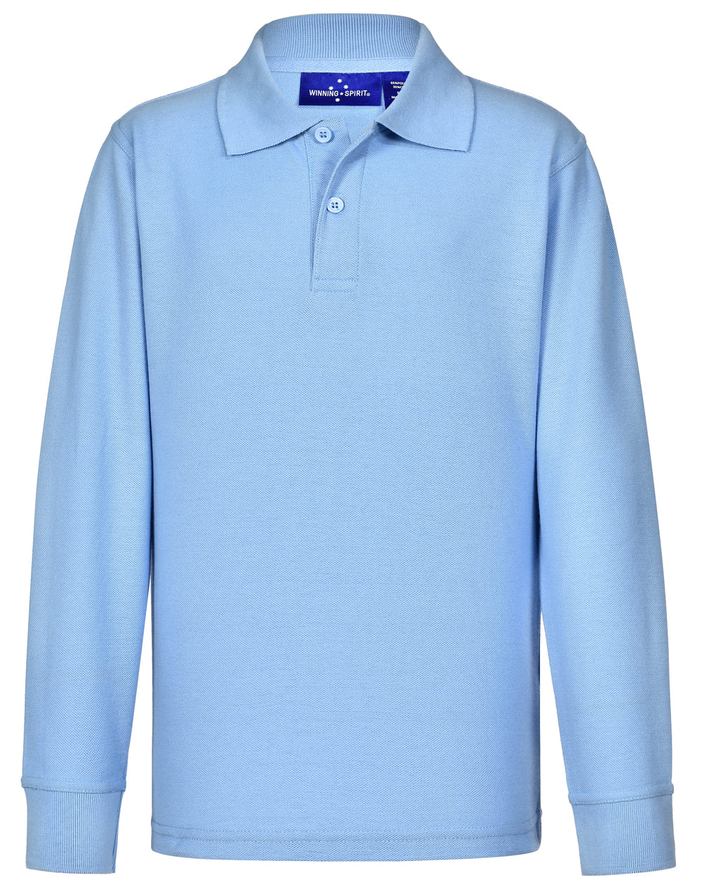 Kids Traditional Poly/Cotton Pique Knit Long Sleeve Polo - Skyblue - Front