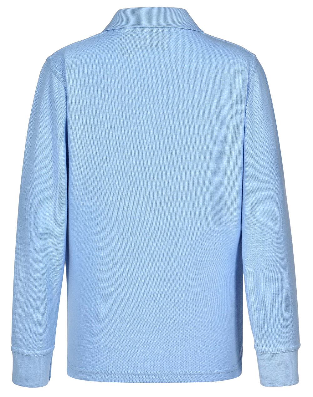 Kids Traditional Poly/Cotton Pique Knit Long Sleeve Polo - Skyblue - Back