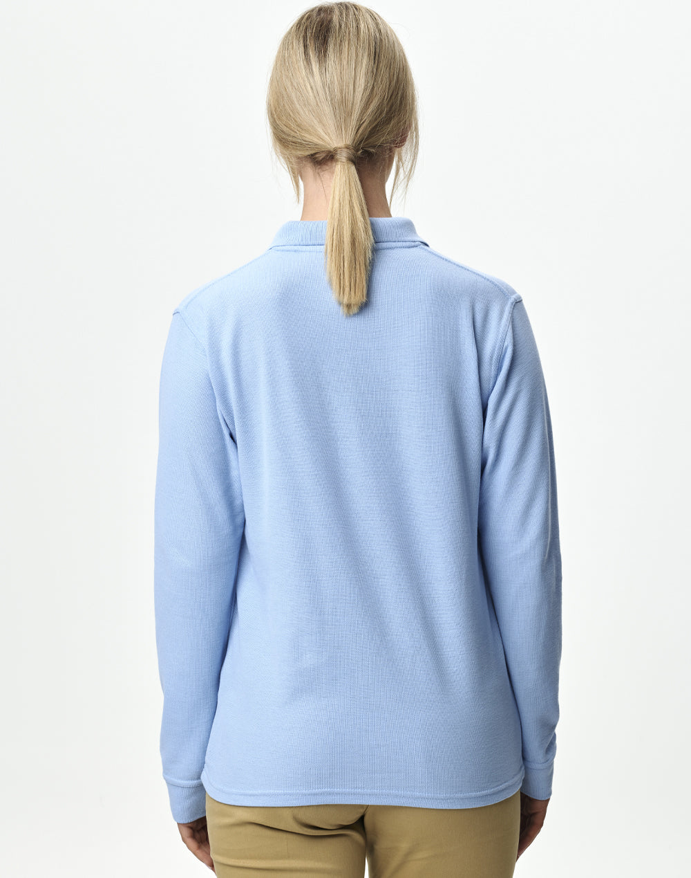 Unisex Traditional Poly/Cotton Pique Long Sleeve Polo - Skyblue - Back