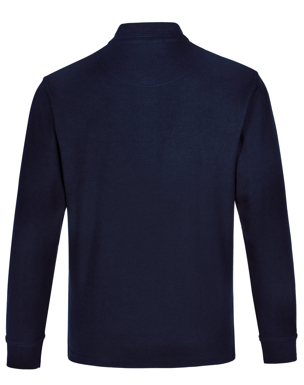 Unisex Traditional Poly/Cotton Pique Long Sleeve Polo - Navy - Back