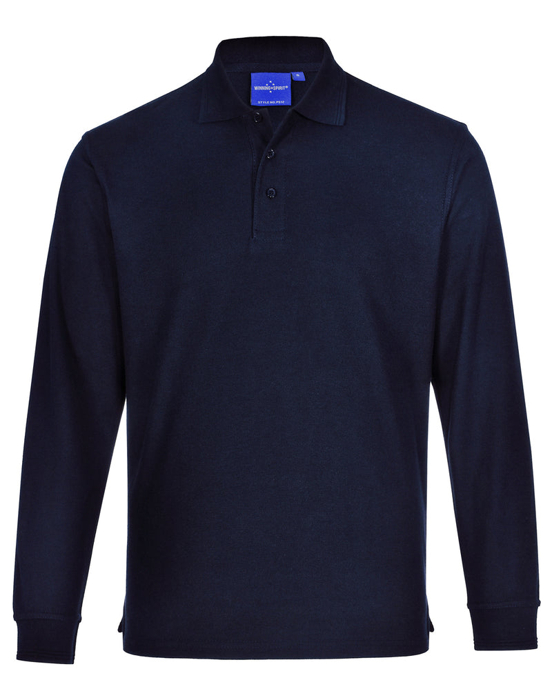 Unisex Traditional Poly/Cotton Pique Long Sleeve Polo - Navy - Front