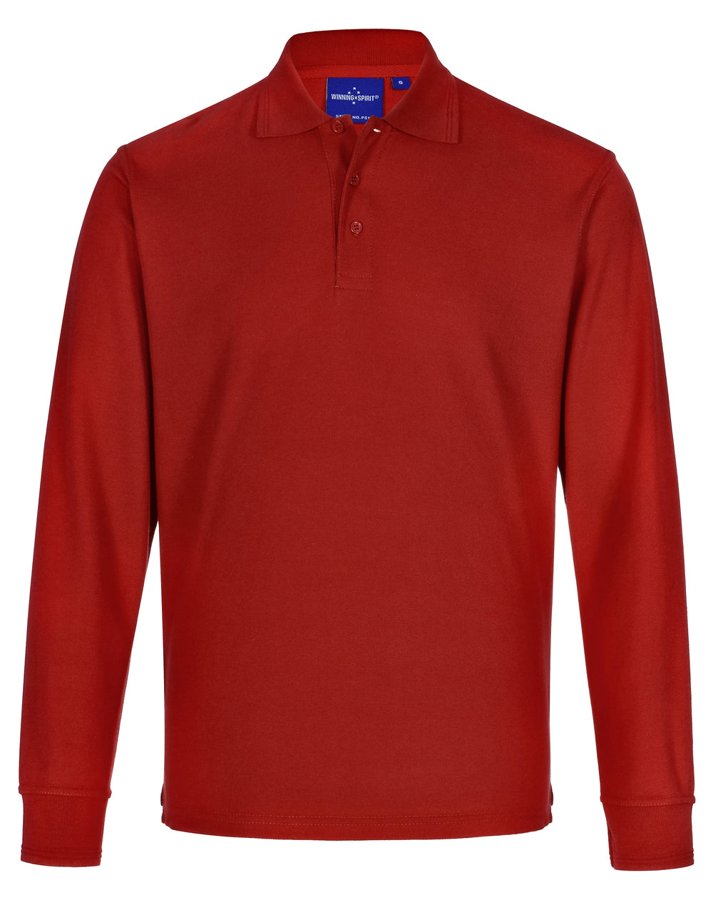 Unisex Traditional Poly/Cotton Pique Long Sleeve Polo - Red - Front