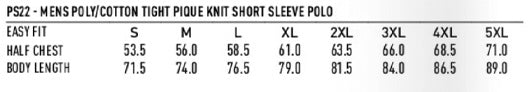 Delux Polo Men's - Size guide
