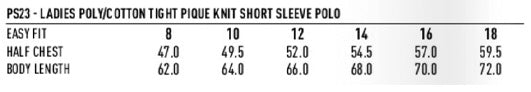 Delux Polo Ladies' - Size guide