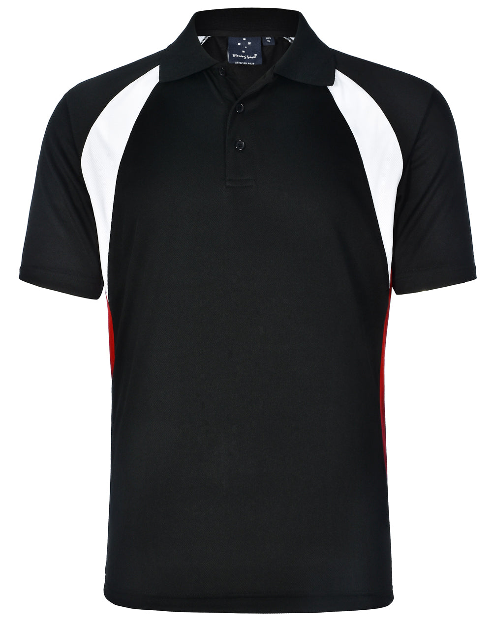 Tri Sport Polo - Black/White/Red - Front