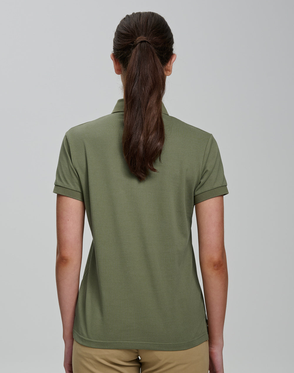 Ladies Ultrafine Cotton Pique Short Sleeve Polo - Olive Green - Model