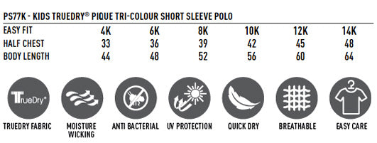 Arena Polo Kids - Size guide