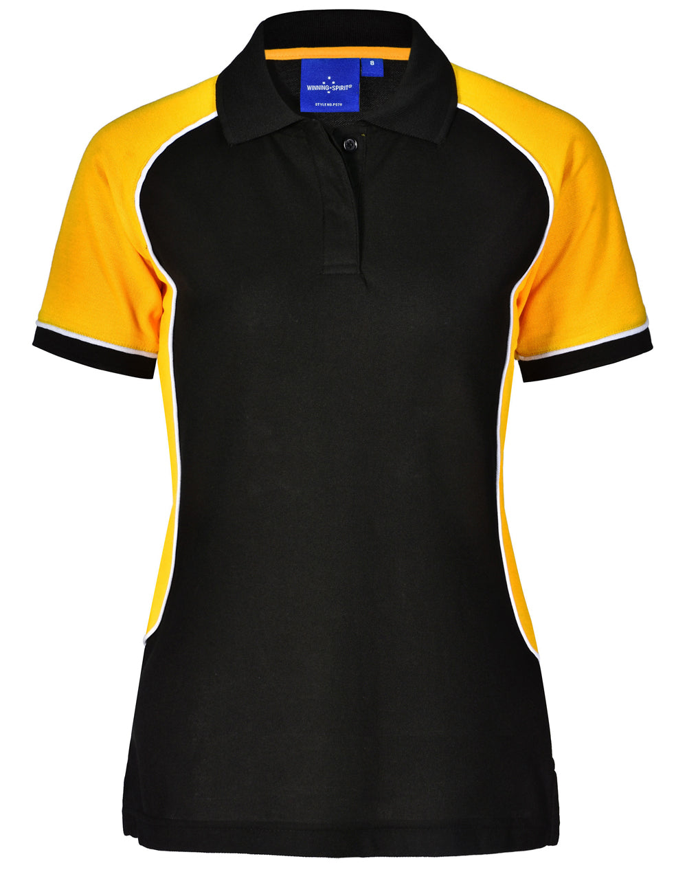 Arena Polo Women - Black/White/Gold - Front