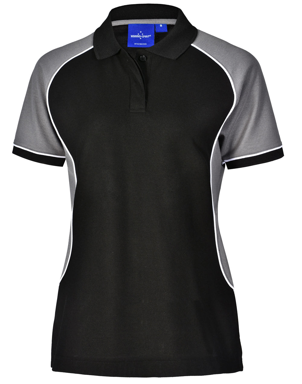 Arena Polo Women - Black/White/Grey - Front