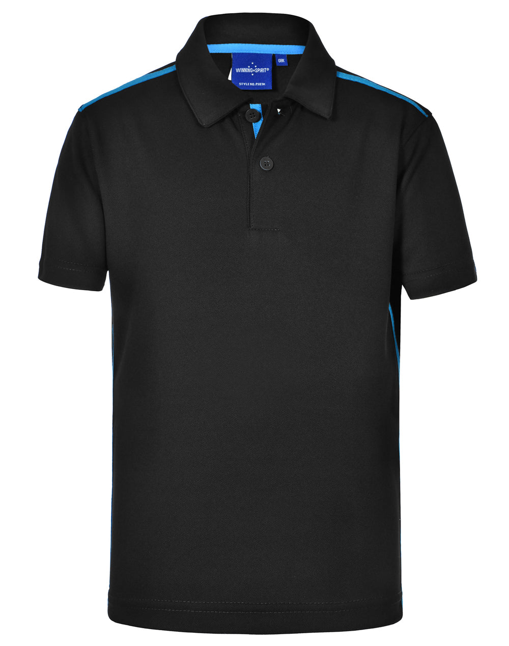 Staten Polo Shirt Kid's - Black/Cyan - Front