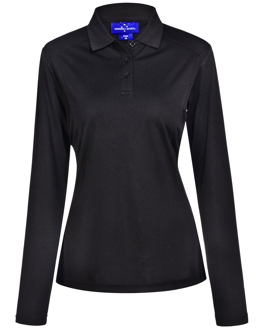 Lucky Bamboo Long Sleeve Polo Ladies - Black - Front
