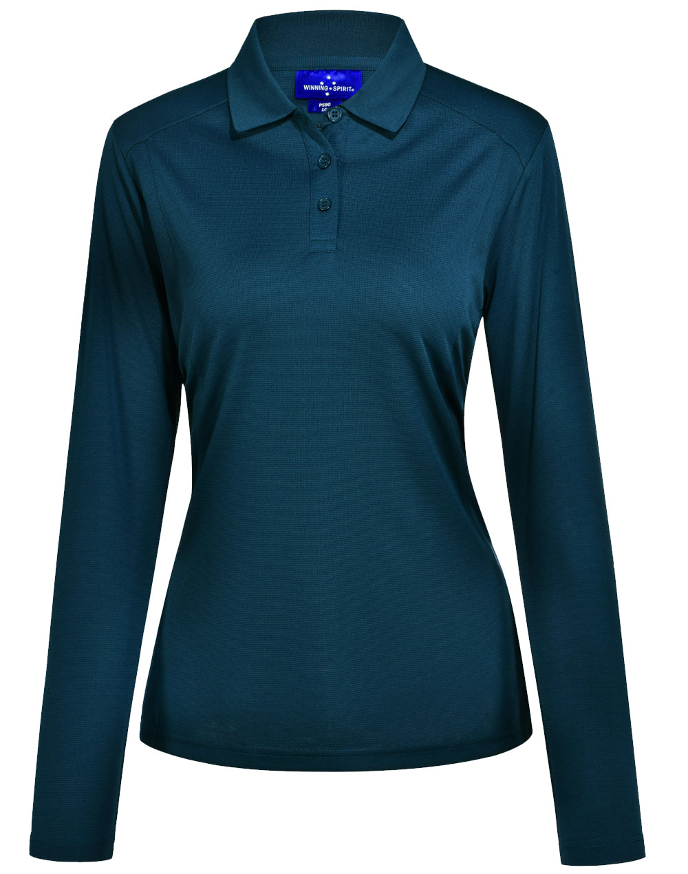 Lucky Bamboo Long Sleeve Polo Ladies - Ocean Blue - Front