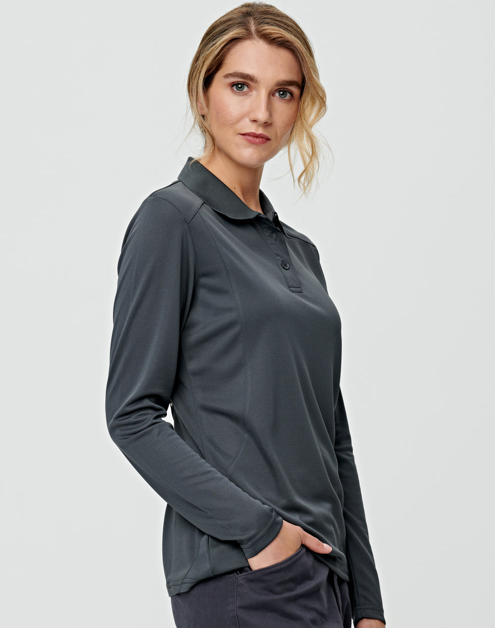 Lucky Bamboo Long Sleeve Polo Ladies - Storm Grey - View