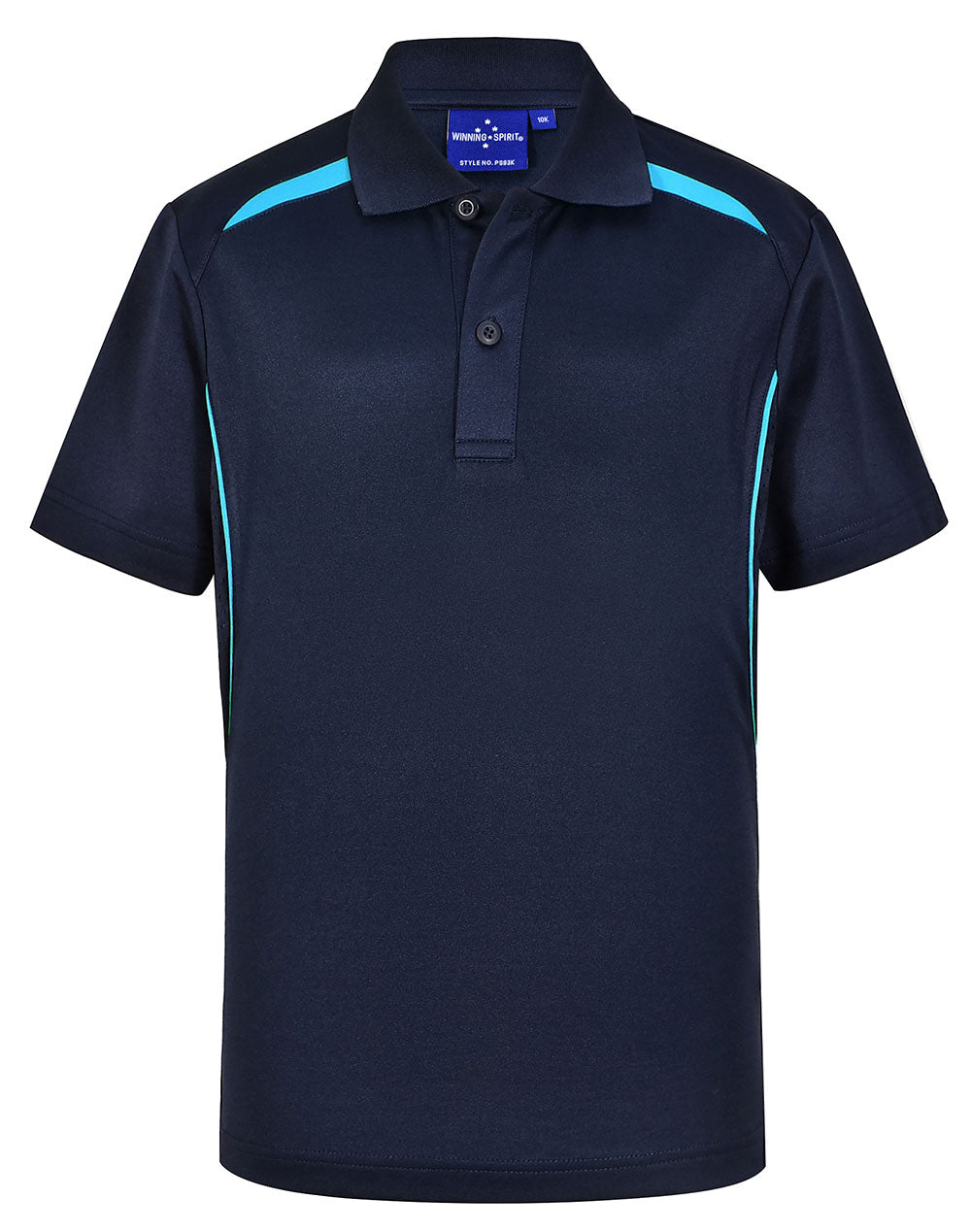 Kids Sustainable Poly/Cotton Contrast Ss Polo - Navy/Aqua Blue - Front