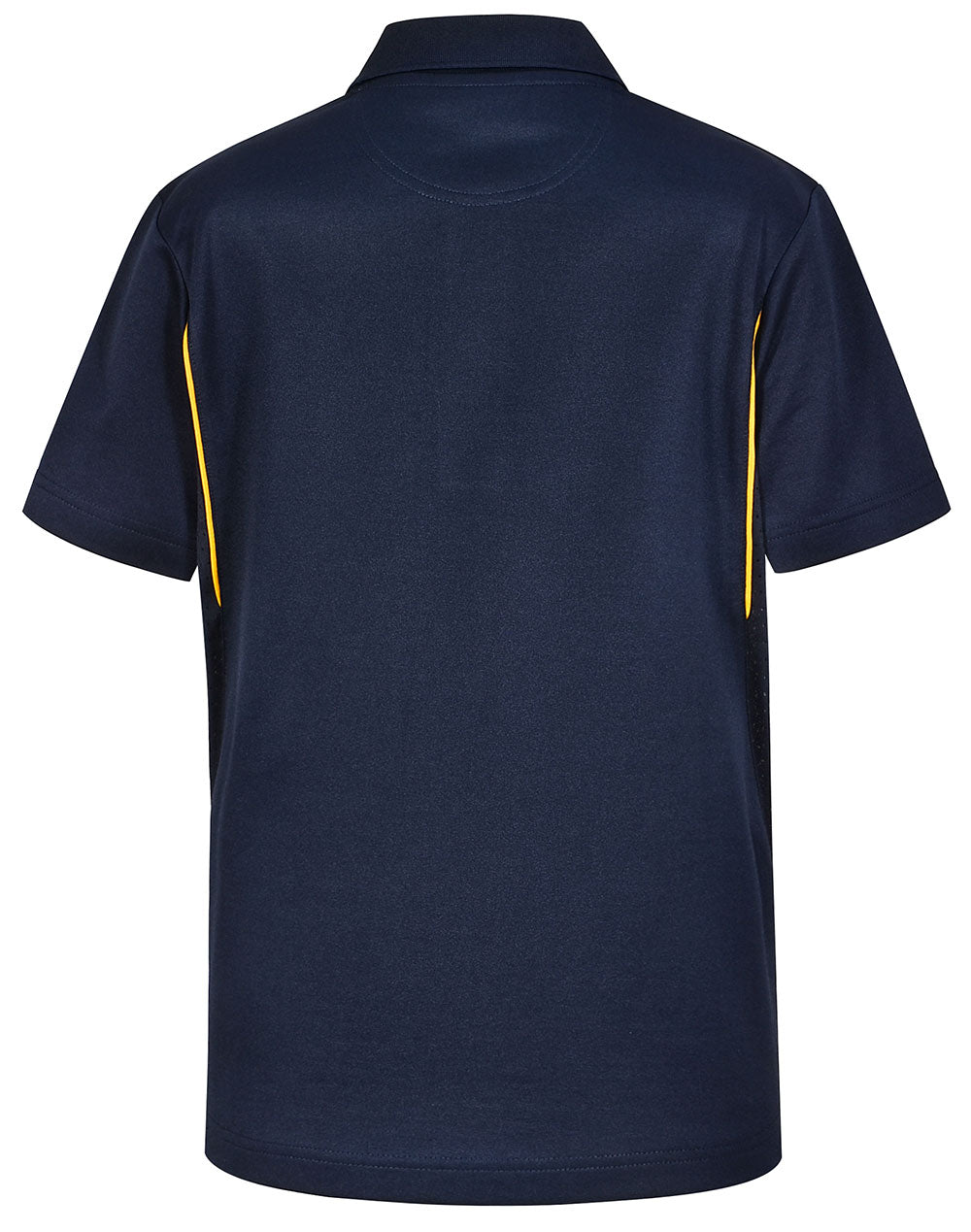 Kids Sustainable Poly/Cotton Contrast Ss Polo - Navy/Gold - Back