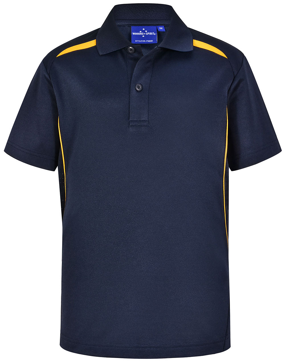 Kids Sustainable Poly/Cotton Contrast Ss Polo - Navy/Gold - Front