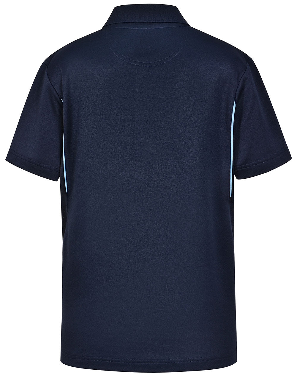 Kids Sustainable Poly/Cotton Contrast Ss Polo - Navy/Skyblue - Back