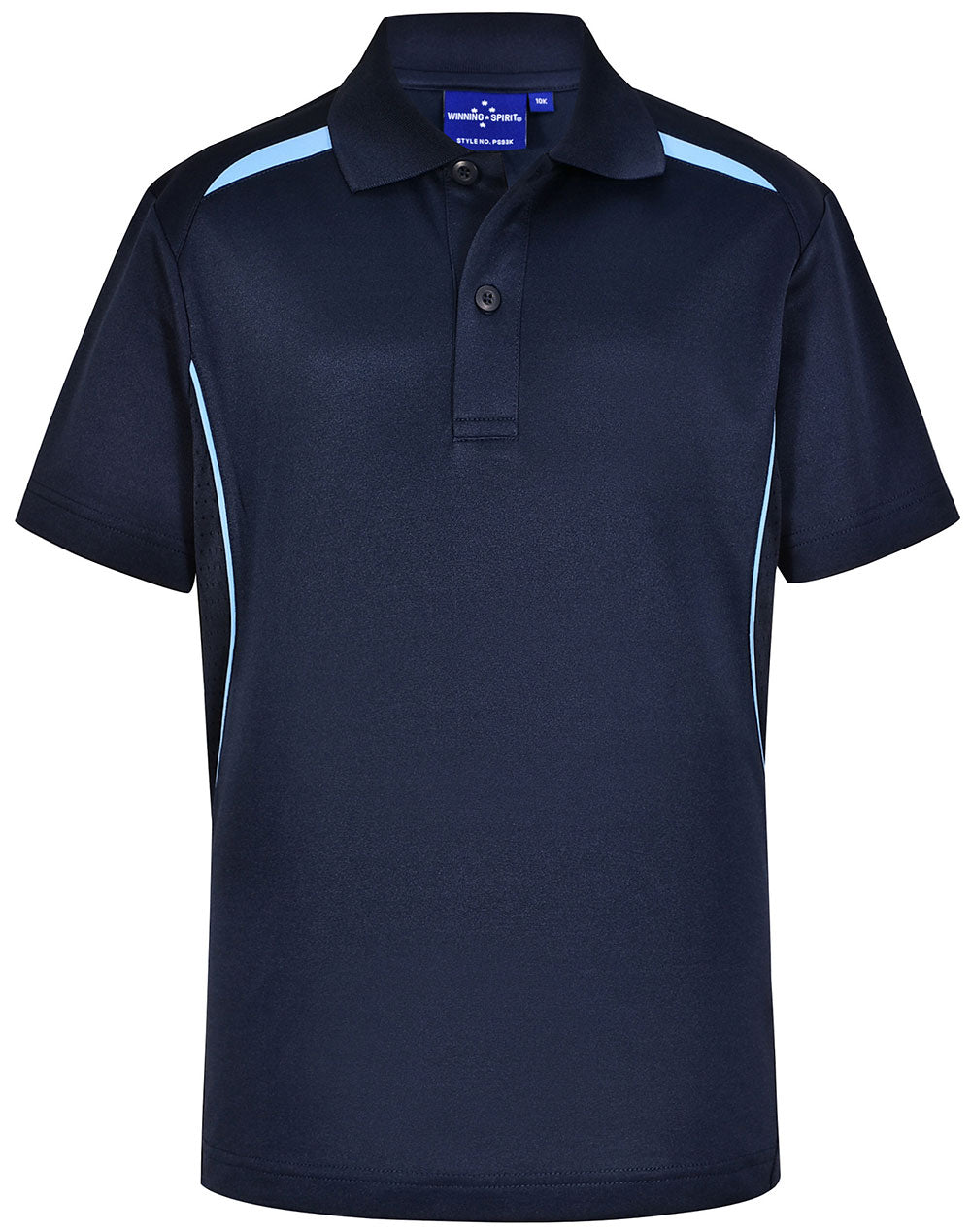 Kids Sustainable Poly/Cotton Contrast Ss Polo - Navy/Skyblue - Front
