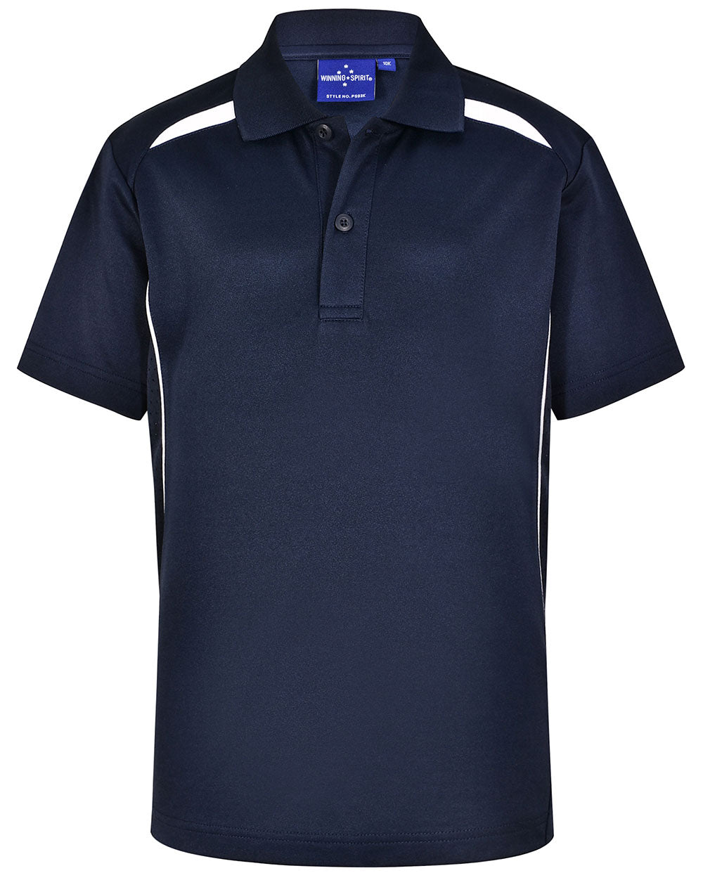 Kids Sustainable Poly/Cotton Contrast Ss Polo - Navy/White - Front