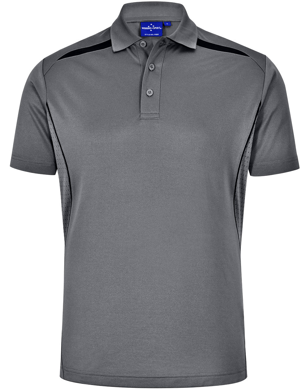 Mens Sustainable Poly/Cotton Contrast Ss Polo - Ash/Black - Front