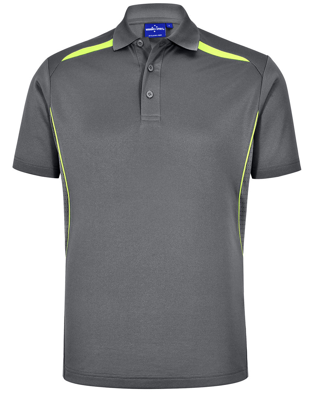 Mens Sustainable Poly/Cotton Contrast Ss Polo - Ash/Lime - Front