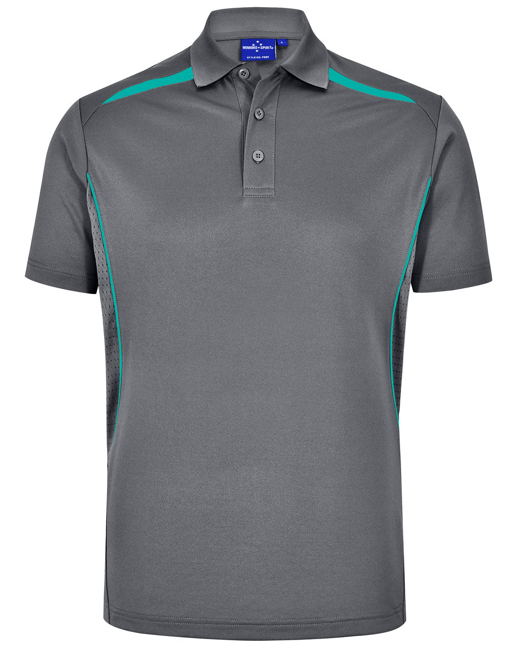 Mens Sustainable Poly/Cotton Contrast Ss Polo - Ash/Teal - Front