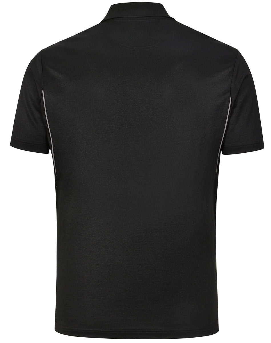 Mens Sustainable Poly/Cotton Contrast Ss Polo - Black/Ash - Back