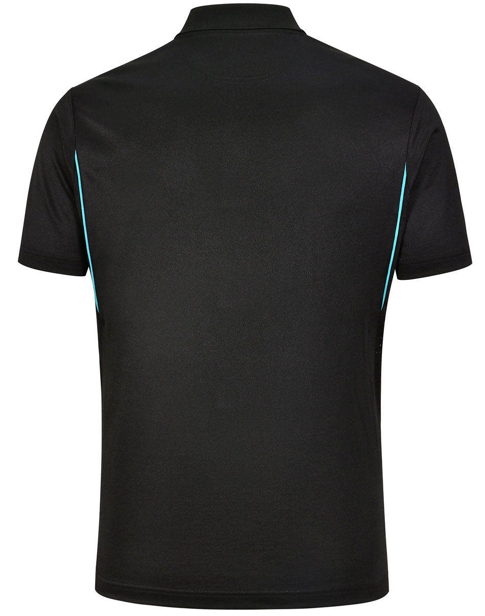 Mens Sustainable Poly/Cotton Contrast Ss Polo - Black/Teal - Back