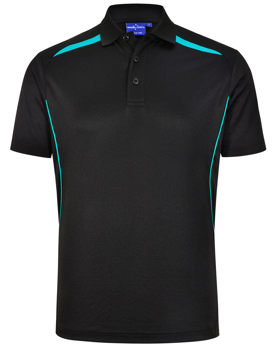 Mens Sustainable Poly/Cotton Contrast Ss Polo - Black/Teal - Front