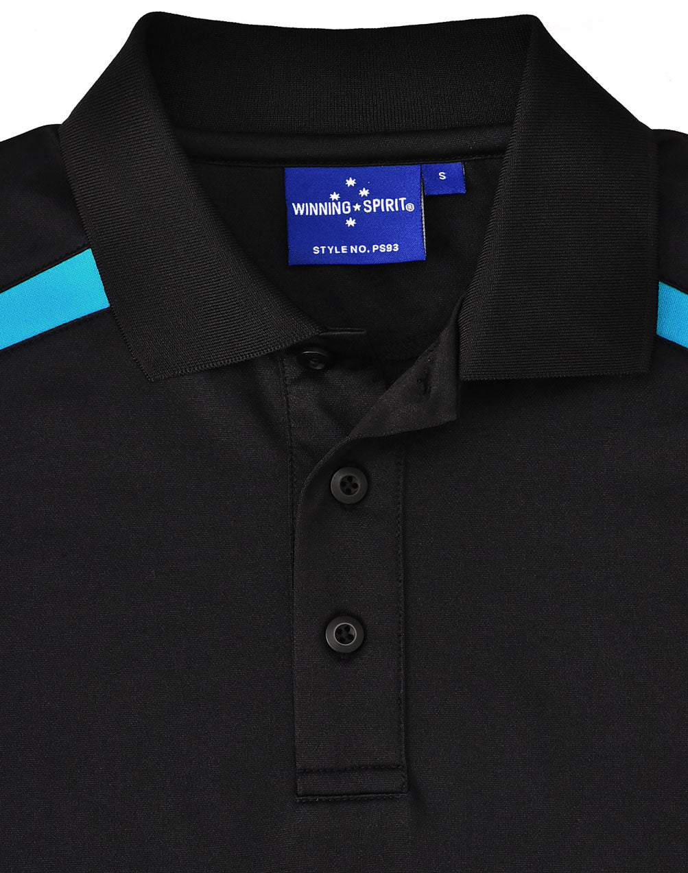 Mens Sustainable Poly/Cotton Contrast Ss Polo - Black/Aqua Blue - View