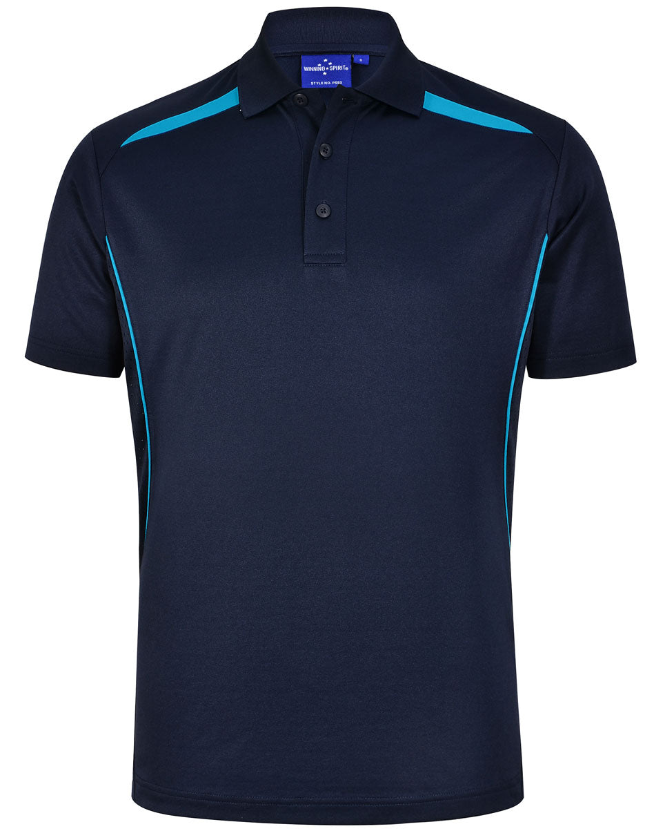 Mens Sustainable Poly/Cotton Contrast Ss Polo - Navy/Aqua Blue - Front