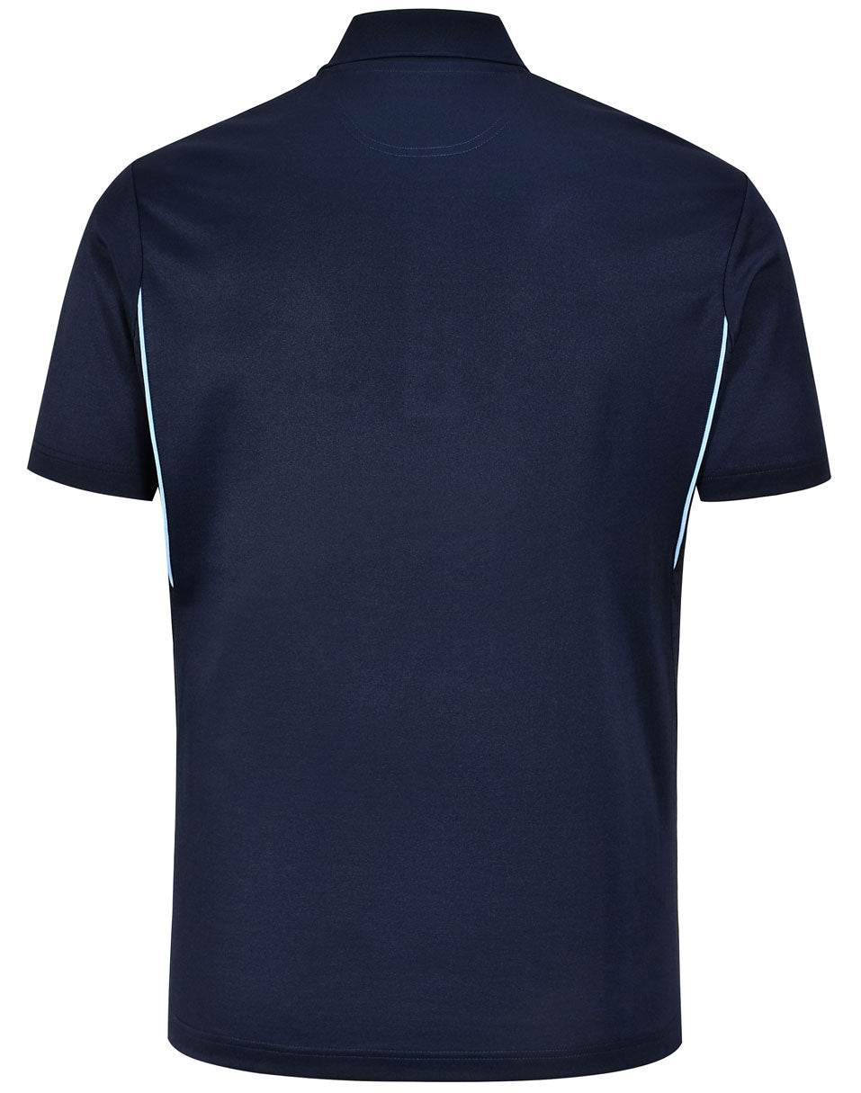 Mens Sustainable Poly/Cotton Contrast Ss Polo - Navy/Skyblue - Back